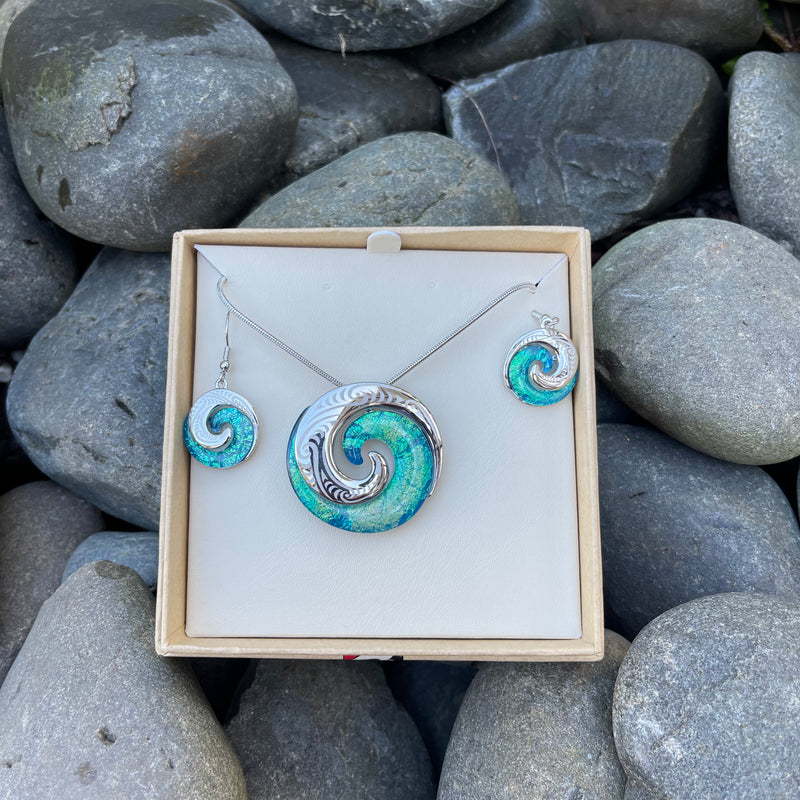 Turquoise Koru Ox-Silver Necklace Set