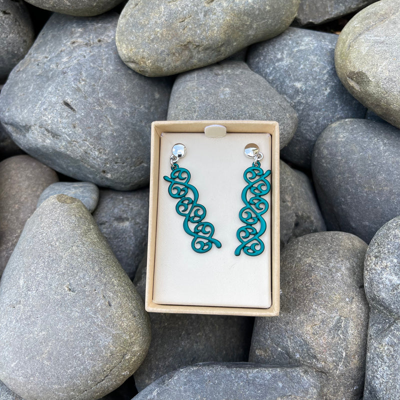 Turquoise Kōwhaiwhai Earrings