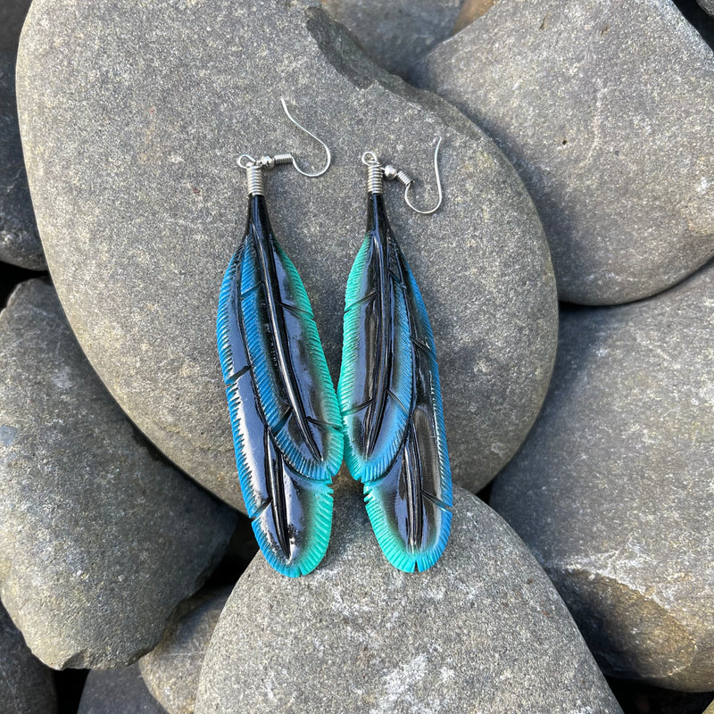 Huia Feather Bone Carving Earrings