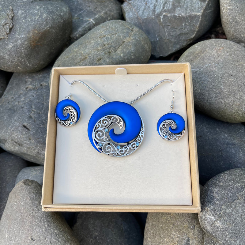 Blue Koru Ox-Silver Necklace Set